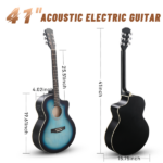 KMA102 41In Basswood Panel Matte Edging Folk Guitar with 15W Amplifier Bag Tuner and other Accessories Rubbed blue - Image 2