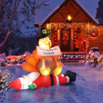 Replace 57412109 4.9 FT Lighted Christmas Inflatable Decoration, Inflatable Turkey Sitting on Santa Claus, Funny Blow Up Yard Decorations with Built-in LED Lights for Holiday Party Front Yard Lawn Garden Decor - Image 6