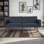 Modern PU Leather Futon Sofa with Tufted Backrest, Adjustable Reclining Couch with Wood & Metal Legs, Mid-Century Style Sofa for Living Room - Image 6