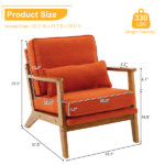 Mid-Century Modern Accent Chair with Wooden Frame - Oak Armrest, Linen-Cotton Burnt Orange Upholstery, Single Seater Lounge Chair for Living Room (Weight Capacity 330LBS) - Image 25