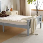 Twin Single-Layer Wooden Bed Vertical Decorative Strips Curved Headboard and Footboard Bed Frame Painted Pine Bed Frame 79.33*42.52*38.98in Grey - Image 16