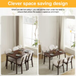 Rubber wood soft bag deep walnut dining table and chair set 1 table 4 chairs beige cushion rectangular - Image 4