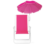 1 Pack Folding Beach Chair with Umbrella, XL Size, 15" Seat Height, Barbie Pink, Steel Spring Chair with Cross Bar, Oxford Cloth, 120kg Capacity - Image 2