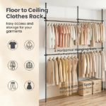Floor to Ceiling Tension Clothes Rack No Drill Heavy Duty Carbon Steel Garment Organizer, I/L/45° Angle Adjustable Closet System with 3 Vertical Rods 4 Hanging Bars Drying Rack Reacher Pole for Rental Apartment - Image 9