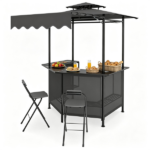 6' x 5.5' Outdoor BBQ Grill Shelter Gazebo, Waterproof Fabric Canopy with 2-Tier Roof, 6 Hanging Hooks & Glass Holder, Stable Steel Frame for Backyard Grilling - Image 2