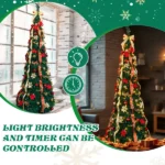 7 FT Fully Decorated Pre-lit Christmas Tree, Pop Up Artificial Xmas Tree with 200 Warm Lights Remote Control and Red & Golden Ornaments for Home Office Store Holiday Deco - Image 3