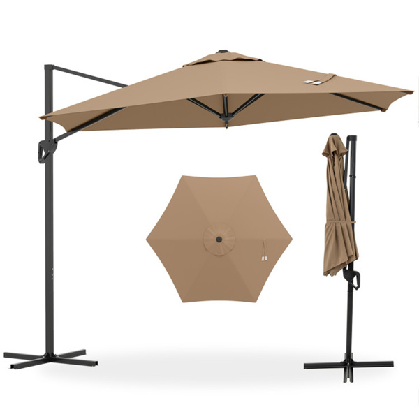 9x8.2FT Cantilever Patio Umbrella, Double-Tier Vented Offset Umbrella for Garden Pool-Brown