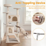 52" Tall Cat Tree Tower with Perches & Condos, Multi-Cat Playground with Scratching Posts (Beige) - Image 4