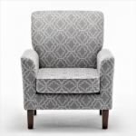 Patterned Polyester Blend Armchair, Solid Birch Wood Frame with Brown Tapered Legs, Foam Padded Accent Chair with Trim Detail for Living Room Office - Image 3