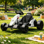 White 24V Electric Go-Kart Dual 150W Motors Adjustable Seat 11.2MPH High Speed Slow Start 5-Point Harness - Image 6