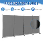 6FT 4-Fold 160g Polyester Cloth Plastic Foot Carbon Steel Frame Foldable Screen Gray - Image 3