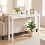 48" Solid Wood Leg Console Table, Narrow Farmhouse Entryway Table for Hallway & Sofa - White - Image 3
