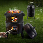 80*41*48cm Iron Spray Smoker Carbon Grill Black - Image 27