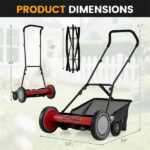 18-Inch 5-Blade Push Reel Lawn Mower with Grass Catcher, Manual Walk-Behind Mower with 4-Level Height Adjustment - Red - Image 3