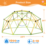 10FT Climbing Dome for Kids Jungle Gym Apply To Park Dome Climber With Swing Playground Equipment,Green - Image 2