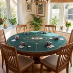 55" Round Foldable Poker Table Top Mat with Non-Slip Rubber Base, Portable Casino-Grade Poker Mat with Carrying Bag (Green) - Image 9