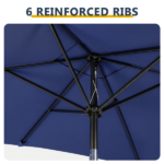 10 x 6.5 FT Square Patio Umbrella, Tilting Outdoor Sun Umbrella with 6 Iron Ribs and Iron Central Pole, Polyester Fabric Outdoor Shade Umbrella Navy Blue - Image 5