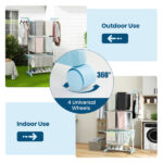 Blue 4-Tier Foldable Clothes Drying Rack with Wheels, Heavy Duty Metal Laundry Hanger Stand for Indoor Outdoor Use - Image 8