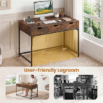 43.5" Home Office Desk with Built-in Charging Station & 3 Drawers Hidden Compartment - Image 10