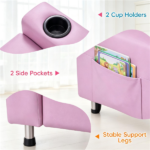 Pink 2‑Seater Kids Recliner Loveseat, Adjustable Double Toddler Sofa with Cup Holders & Storage Pockets, 330 lbs Heavy‑Duty PU Leather Kids Couch for Ages 3+ - Image 2