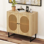 Natural PE Rattan Buffet Cabinet with 3-Level Adjustable Shelf, Boho Style & Soft-Close Hinges - Image 2
