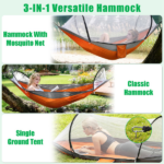 3-in-1 Camping Hammock with Automatic Pop-Up Mosquito Net, Lightweight 70D Nylon Portable Hammock Supports 440lbs, Dual Zipper Outdoor Hammock for Camping Hiking Backpacking Beach Backyard - Image 6