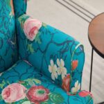 Modern Accent Chair with Retro Wood Legs, Comfy Upholstered Armchair, Floral Design Single Sofa Chair for Living Room Bedroom Office - Floral Cyan - Image 18