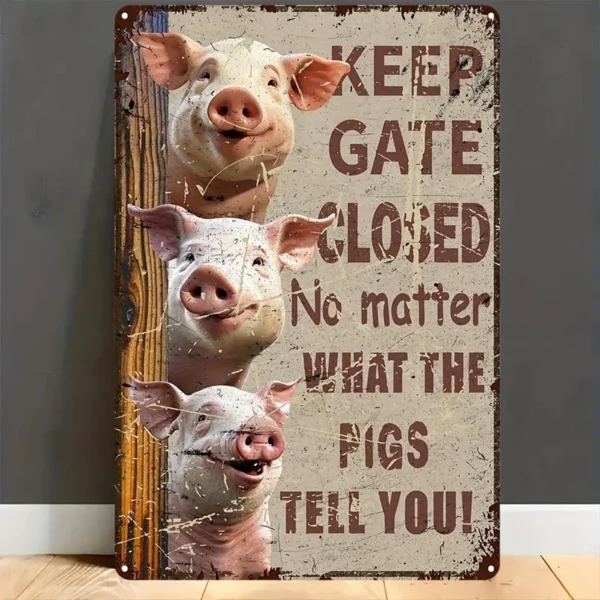 CIFbuy Humorous Close The Door Whatever The Pig Says Metal Sign Rustic Pig Design Garden Yard Porch Wall Art (TikTok, temu pick-up service)