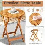 3 Pieces Foldable Acacia Wood Patio Bistro Set, Outdoor Round Table & 2 Ergonomic Chairs with Removable Black Cushions for Balcony Backyard - Image 5