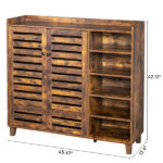 Shoe cabinet with 2 doors, 5 open compartments, and a tabletop with a back panel; made of MDF; 116*35.5*107cm; weathered wood color - Image 5
