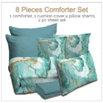 Green Marble Comforter Set 8 Piece Turquoise Chic Girly Gold Marble Bed in A Bag Twin Size Complete Set Modern Abstract Marble Bedding for Kids Girls Women (Twin) - Image 6