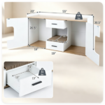 Large Cat Litter Box Enclosure Furniture with Storage Drawers & Built-In Scratching Board, Hidden Cat Washroom Cabinet with Anti-Tipping Kit for Living Room Bedroom - Image 9
