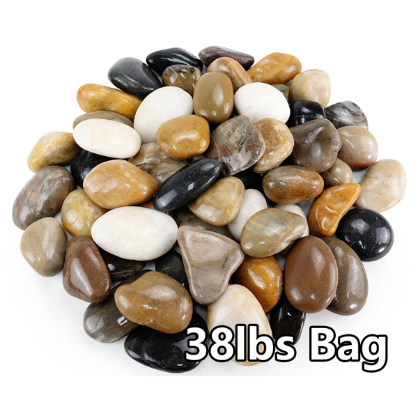 38 lbs Multicolor River Rocks, 2-3 inch Polished Pebbles - Decorative White Stones for Indoor/Outdoor Use, Perfect for Plants, Vase Fillers, Aquariums, Fish Tanks, and Garden Landscaping