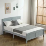 Full Single Bed Frame Vertical Striped Decorative Curved Headboard and Footboard Bed Frame Painted + Melamine Veneer & Pine + MDF Wood Bed 77.8*56.54*37.8in Grey - Image 33