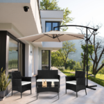 2pcs Arm Chairs 1pc Love Seat & Tempered Glass Coffee Table Rattan Sofa Set Black - Image 78