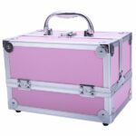 SM-2176 Aluminum Makeup Train Case Jewelry Box Cosmetic Organizer with Mirror 9"x6"x6" Pink - Image 6