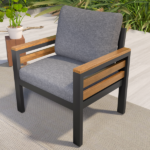 GO 4-Piece Outdoor Furniture Sofa Set for 5 People with Acacia Wood Armrests, Patio Conversation Set with Removable Cushion and Solid Wood Coffee Table for Garden, Grey - Image 11
