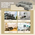 U-Shaped Convertible Sectional Sofa with 2 Short Chaise Lounges, 4-Seater Modular Chenille Fabric Couch with Plastic Legs, 111.4" L x 48.4" D x 33.1" H Indoor Living Room Combination Sofa, Grey Blue - Image 6