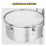 Percussion 13" & 14" Timbales Drum Set with Stand and Cowbell Silver - Image 6