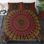 3pcs Mandala Duvet Cover, Red Bohemian Bedding Set, Vintage Bedspread with 2 Pillowcases - Image 7