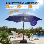 9ft Patio Umbrella, Outdoor Market Umbrella with Push Button Tilt, Crank Handle, 6 Sturdy Iron Ribs, UPF 50+ Waterproof Polyester Canopy, KD Design for Garden, Deck, Backyard, Poolside, Navy Blue - Image 19