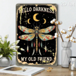 CIFbuy Vibrant Dragonfly & Moon 2D Flat Metal Sign, Hello" Hello Darkness My Old Friend Quote Rustic Night Sky Star Pattern Metal Wall Art, Sky Star Pattern Metal Wall Art, Wa Metal Sign, ikTok, Metal Sign, ikTok, t Self-pickup Logiopics - Image 7