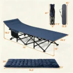  Navy Foldable Heavy Duty Camping Cot 330LBS, Portable Outdoor Sleeping Bed with Cushion & Carry Bag for Camping Office Nap - Image 5
