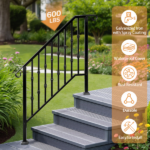 [Same Code 16547875 16547875]Matte Black Outdoor 3 Level Iron Handrail - Image 15