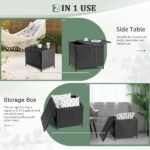 Outdoor PE Wicker Side Table with Storage, Patio Rattan End Table Square Container for Furniture Covers, Toys and Gardening Tools, Black - Image 11