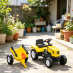 Yellow Kids Pedal Go Kart Tractor – Ride on Toy with Shovel & Rake for Outdoor Construction Play - Image 4
