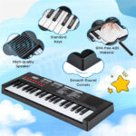 Black 37 Keys Kids Electronic Keyboard with Microphone, 8 Tones & 8 Rhythms Piano Toy for Ages 3+ - Image 10
