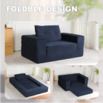 Compression Human Dog Sofa Bed for Adult & Pets,Modern Floor Couch With Pillow for Living Room Bedroom,Corduroy Fabric,No Assembly Required, Dark Blue - Image 7