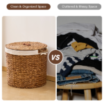 145L Round Laundry Hamper with Lid, Woven Natural Water Hyacinth Laundry Hamper - Image 4