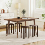 4-Piece Stackable Nesting Stools Set with Lockable Rolling Base, Solid Rubber Wood Dining Stools for Extra Seating-Walnut - Image 5
